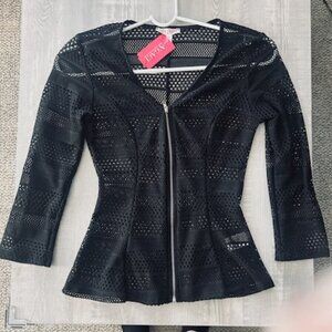 A'gaci - Black Mesh Zip Up Top NWT, Junior Size Medium